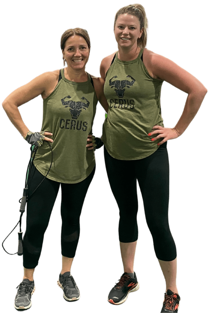 Two women holding jump ropes